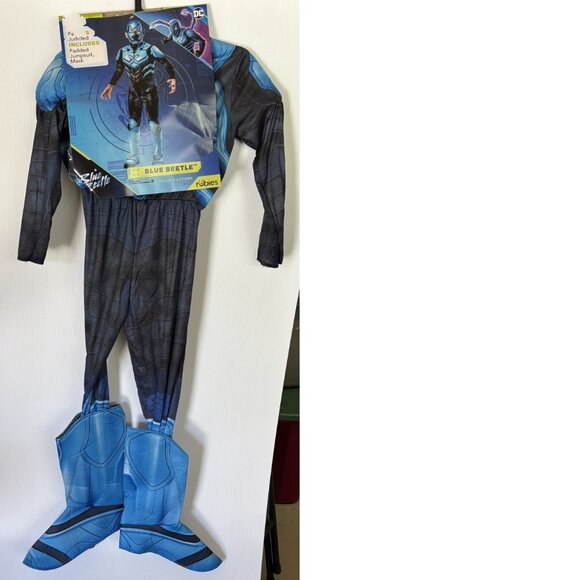 Blue Beetle Halloween Costume 7/8 Muscle Jumpsuit & Mask DC Comics Boys 2 Pc - Picture 4 of 5